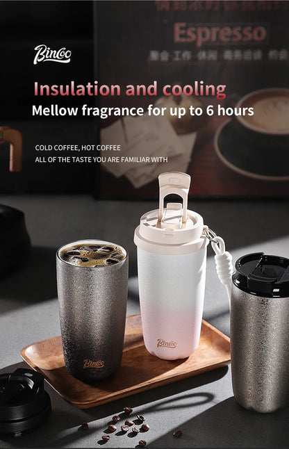 Bincoo 500Ml 304 Stainless Steel Coffee Cup Vacuum Insulated Travel Cup Gradient Color Portable Insulated Cup With Lifting Rope