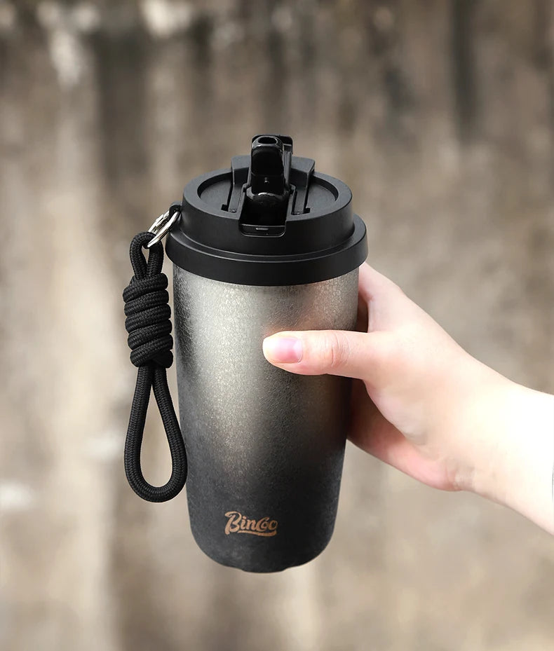 Bincoo 500Ml 304 Stainless Steel Coffee Cup Vacuum Insulated Travel Cup Gradient Color Portable Insulated Cup With Lifting Rope