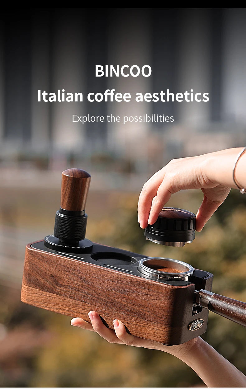 Bincoo Solid Wood Coffee Tamping Stand, Fits 51/58mm Portafilters, Espresso Distributor Base, Barista Tool