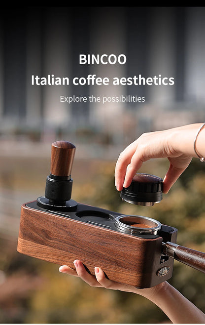 Bincoo Solid Wood Coffee Tamping Stand, Fits 51/58mm Portafilters, Espresso Distributor Base, Barista Tool