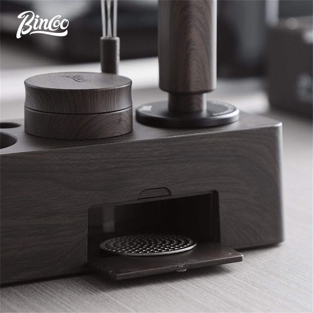 Bincoo Coffee Tamping Kit, Woodgrain 3-Piece Set with Distributor, Fits 51-58mm Portafilters