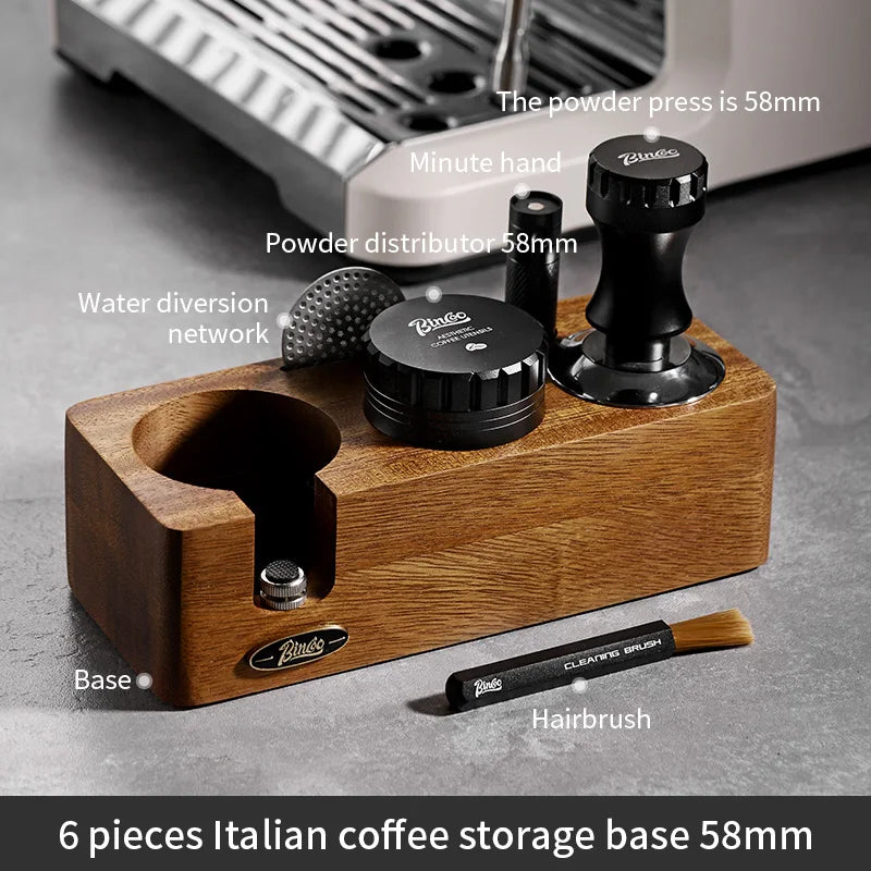 Bincoo-Walnut Coffee Press Base, Powder Distributor Set, Italian Handle, Universal Appliance Tool, Storage Base, 51mm, 58mm