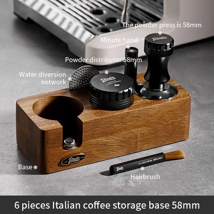 Bincoo-Walnut Coffee Press Base, Powder Distributor Set, Italian Handle, Universal Appliance Tool, Storage Base, 51mm, 58mm
