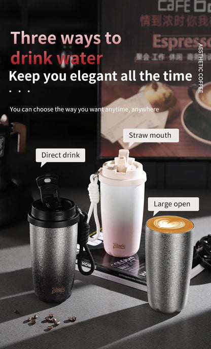 Bincoo 500Ml 304 Stainless Steel Coffee Cup Vacuum Insulated Travel Cup Gradient Color Portable Insulated Cup With Lifting Rope