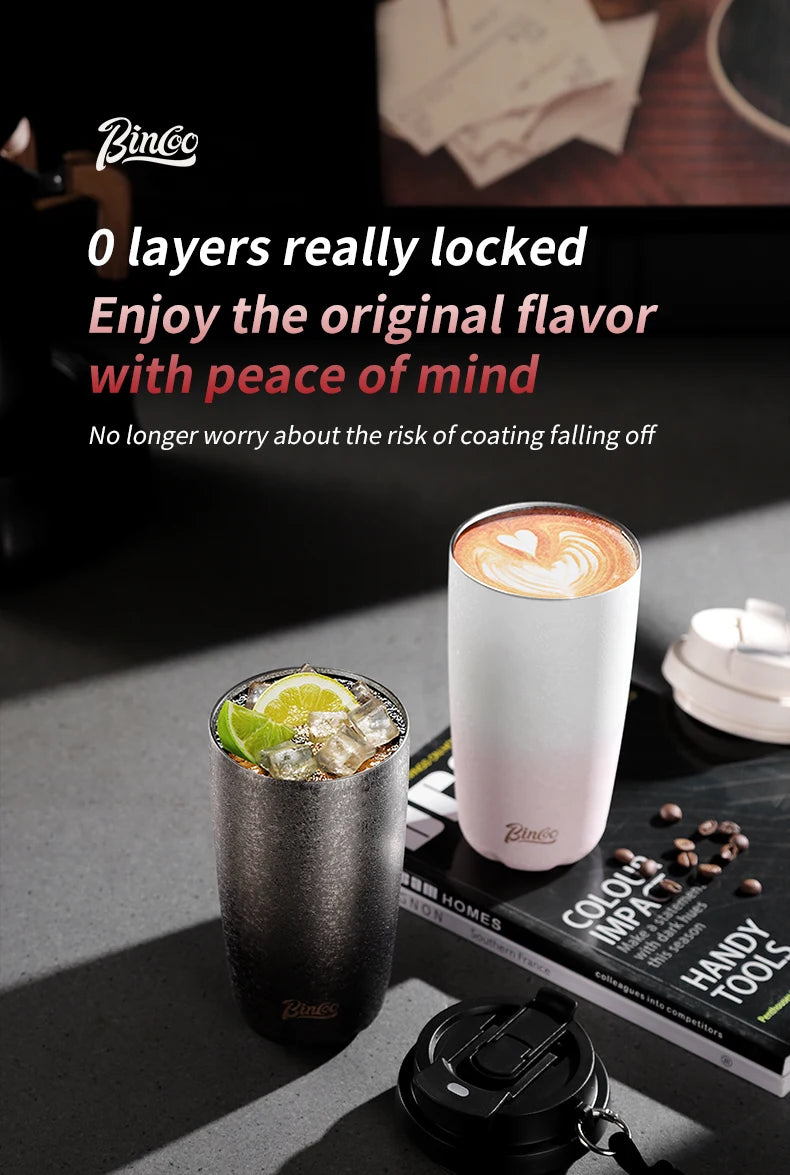 Bincoo 500Ml 304 Stainless Steel Coffee Cup Vacuum Insulated Travel Cup Gradient Color Portable Insulated Cup With Lifting Rope