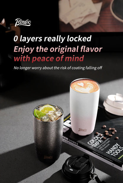 Bincoo 500Ml 304 Stainless Steel Coffee Cup Vacuum Insulated Travel Cup Gradient Color Portable Insulated Cup With Lifting Rope