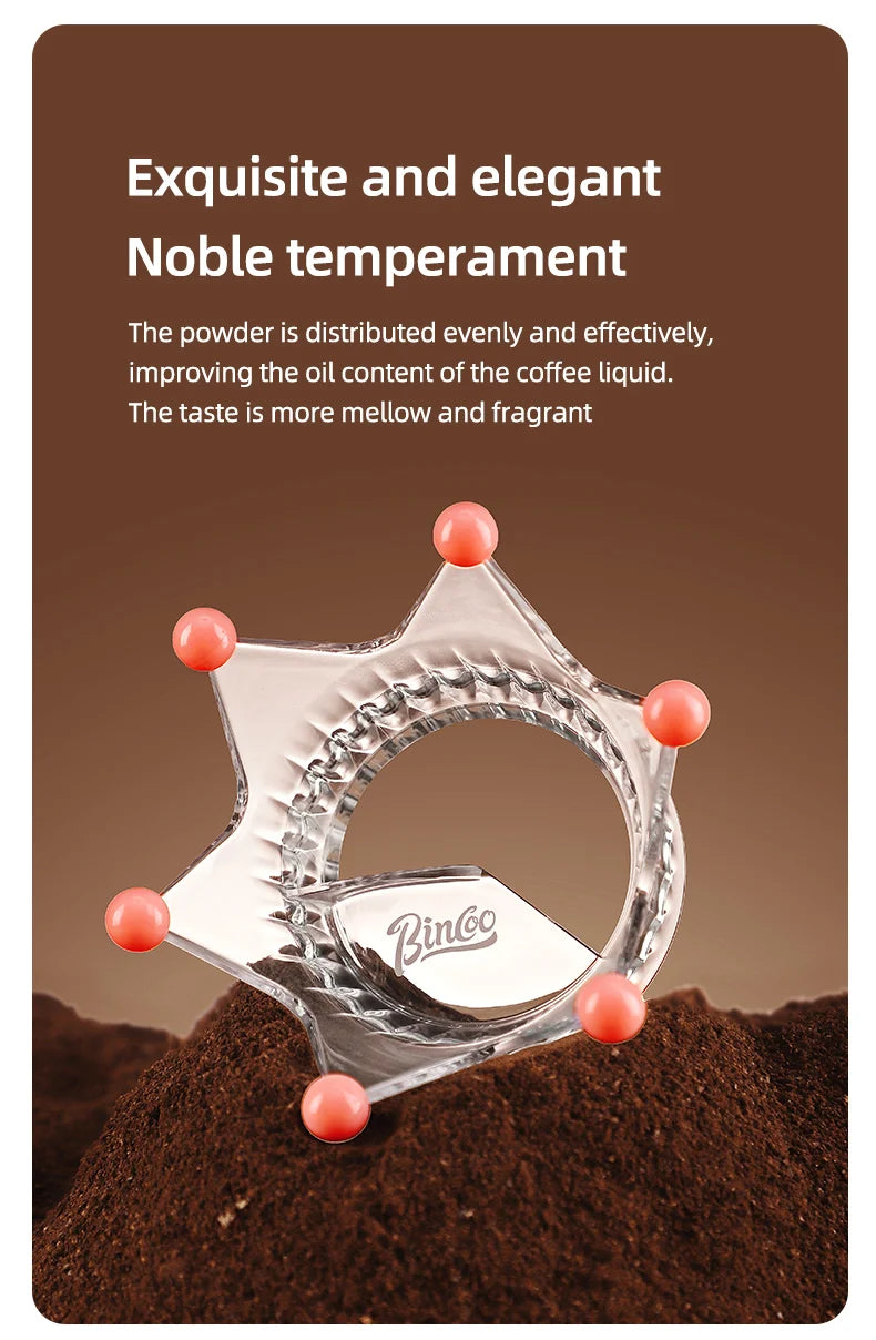 Bincoo Crown Style Coffee Distributor for Moka Pot, Powder Filling & Tamping Tool, Barista Accessory with Leveling Base