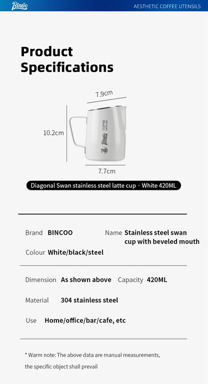 BINCOO Milk Frothing Pitcher 420ml Milk Frother Cup Espresso Steaming Pitcher Stainless Steel Milk Frother Jug Home Barista Tool