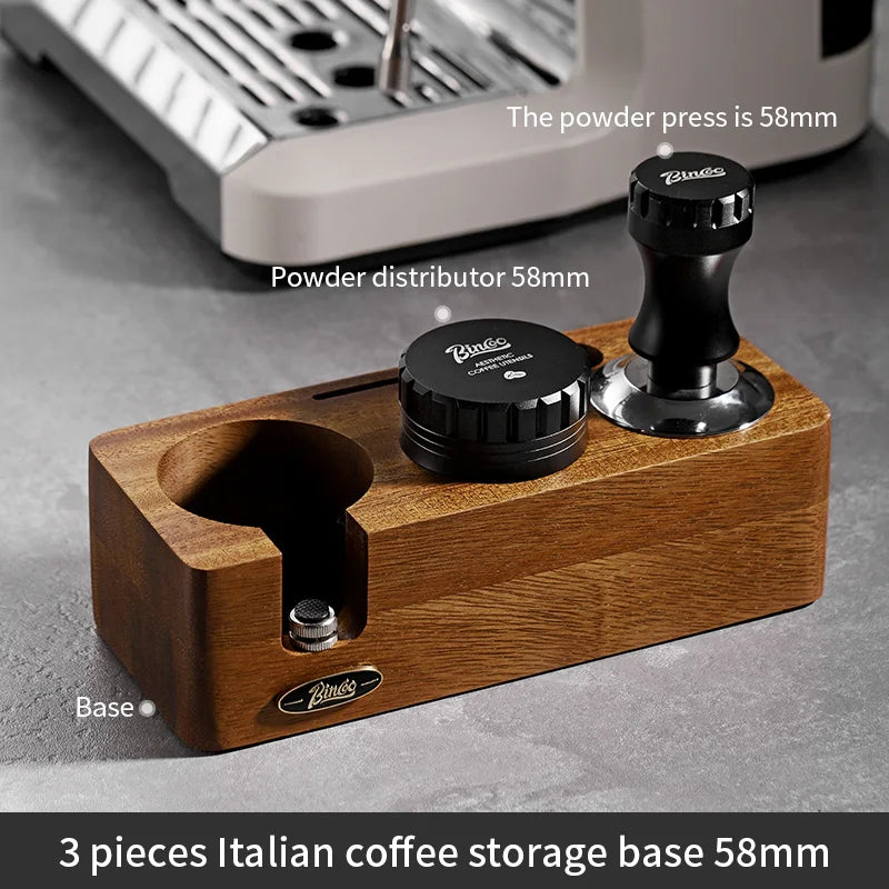 Bincoo-Walnut Coffee Press Base, Powder Distributor Set, Italian Handle, Universal Appliance Tool, Storage Base, 51mm, 58mm