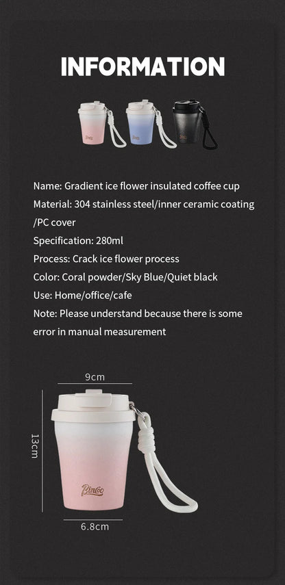 Coffee Insulated Cup 280ML Outdoor Portable Ice Cup Travel Coffee Mug Spill Proof With Lid Car Direct Drinking Thermos Cup