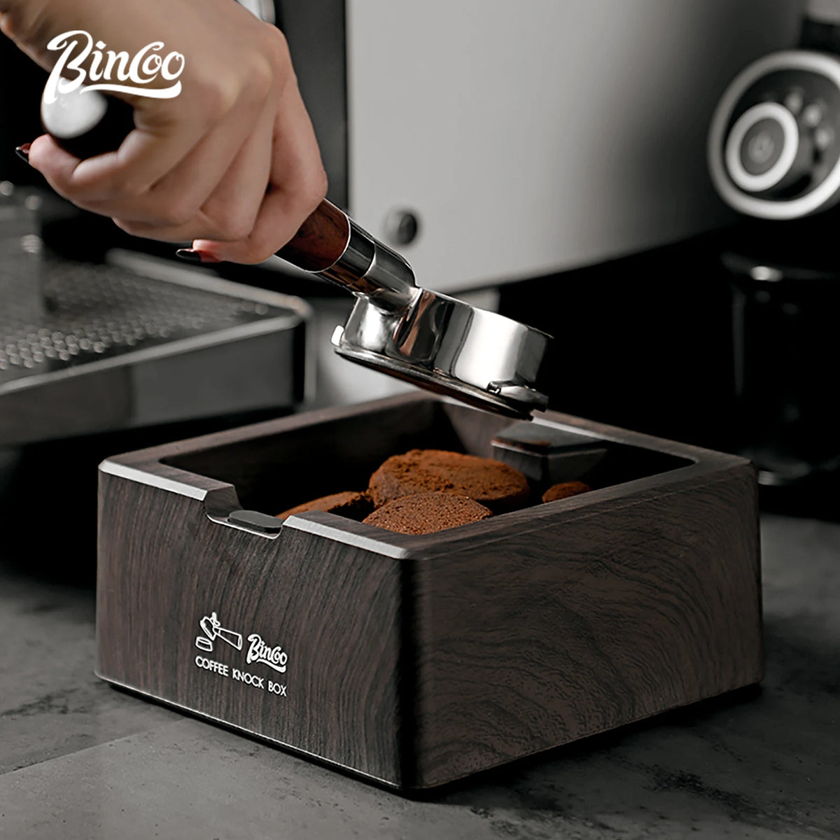 Bincoo Coffee Knock Box for Espresso Machines, Commercial Barista Pucks Disposal Bin with Handle, Home/Cafe Countertop Use