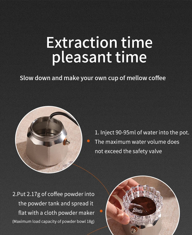 Bincoo Three Valve 316 Stainless Steel Mocha Pot Pressure Concentrating Extraction Coffee Pot Home Professional Barista Kit