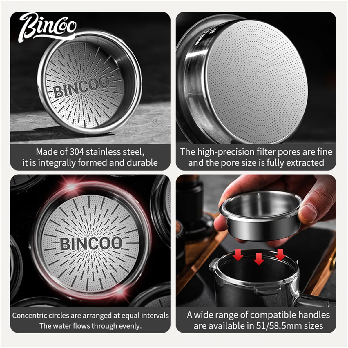 BINCOO New Precision High Extraction Matrix 51/58.5mm Basket Filter，Micro Sieve Filter Basket Stainless Steel Portafilter Basket