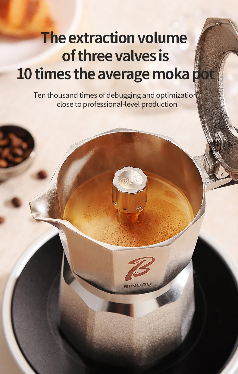 Bincoo Three Valve 316 Stainless Steel Mocha Pot Pressure Concentrating Extraction Coffee Pot Home Professional Barista Kit