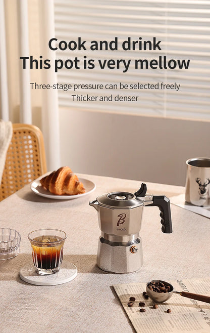 Bincoo Three Valve 316 Stainless Steel Mocha Pot Pressure Concentrating Extraction Coffee Pot Home Professional Barista Kit
