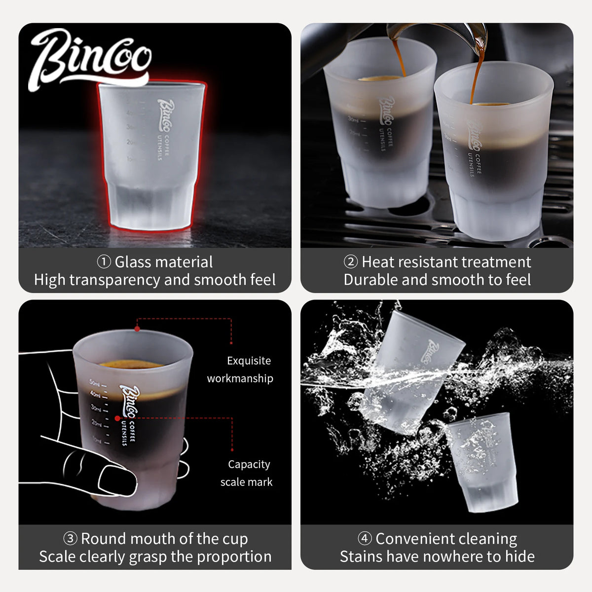 BINCOO Espresso Glass Measuring Cup 50ML Clear Shot Glasses Coffee Mugs Set Espresso Measuring Cup Tools Milk Frothing Pitcher