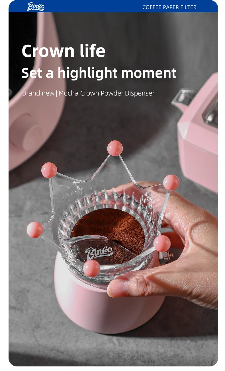 Bincoo Crown Style Coffee Distributor for Moka Pot, Powder Filling & Tamping Tool, Barista Accessory with Leveling Base