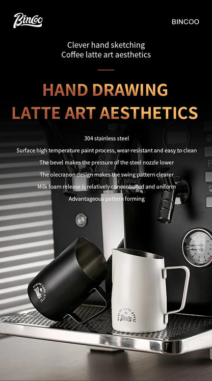Bincoo Stainless Steel Milk Frothing Pitcher 420/520ml Cappuccino Latte Art  Jug Chic Home Barista Accessories Latte cup and jar