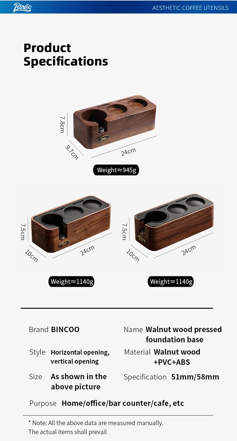 Bincoo Wooden Espresso Tamping Stand Set: Tamper+Distributor, 51/58mm Dual-Size, Barista Organizer