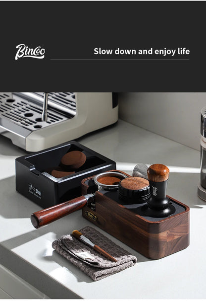 Bincoo Wooden Espresso Tamping Stand Set: Tamper+Distributor, 51/58mm Dual-Size, Barista Organizer