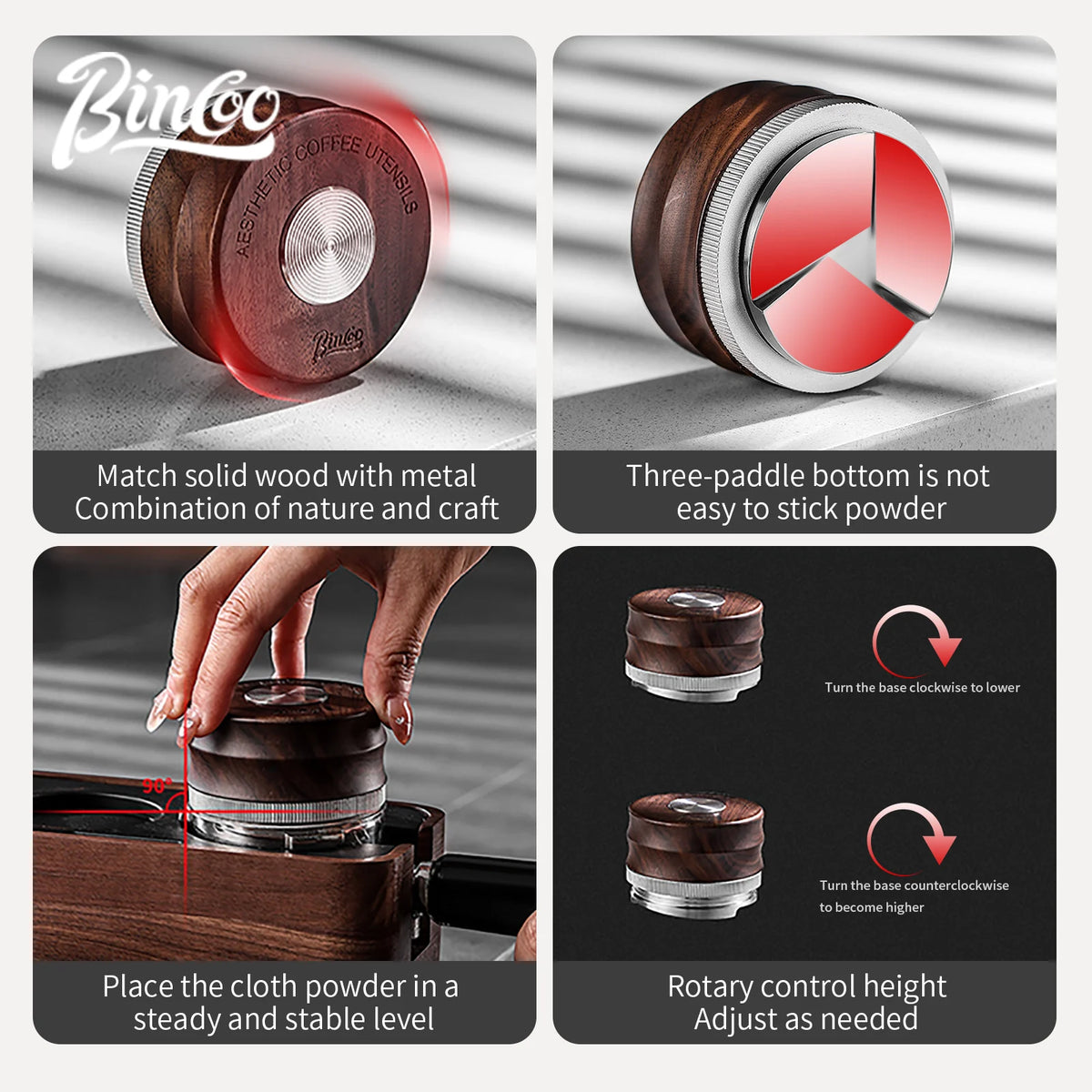 BINCOO 51/58mm 30Ib Constant Pressure Coffee Tamper & Distributor with Tamping Base Espresso Tamper Set Home Barista Accessories
