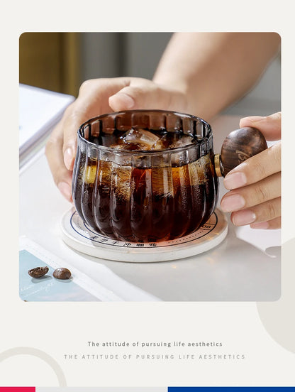 New Stripe Heat-resistant High Boron Silicon Glass Coffee Mug With Wooden Handle Ice American Latte Cup Breakfast Milk Tea Cup