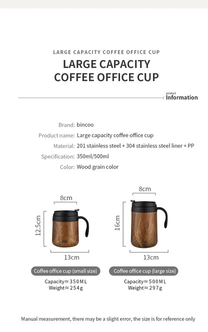 BINCOO-304 Stainless Steel Coffee Mug, Thermal and Cold Insulation Latte Cup, Large-Capacity, Home and Office, 350ml, 500ml