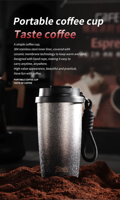 Bincoo 500Ml 304 Stainless Steel Coffee Cup Vacuum Insulated Travel Cup Gradient Color Portable Insulated Cup With Lifting Rope
