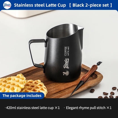 BINCOO Milk Frothing Pitcher 420ml Milk Frother Cup Espresso Steaming Pitcher Stainless Steel Milk Frother Jug Home Barista Tool