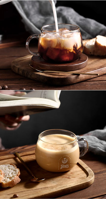 Bincoo 280ml Heat Resistant High Borosilicate Glass Mug Coffee Cup with Handle Office Tea Milk Water Cup Clear Cups Espresso mug