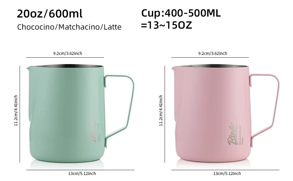 Bincoo Pointed Spout Milk Frothing Pitcher, 350ml/600ml Stainless Steel Latte Art Cup, Professional Coffee Steaming Jug