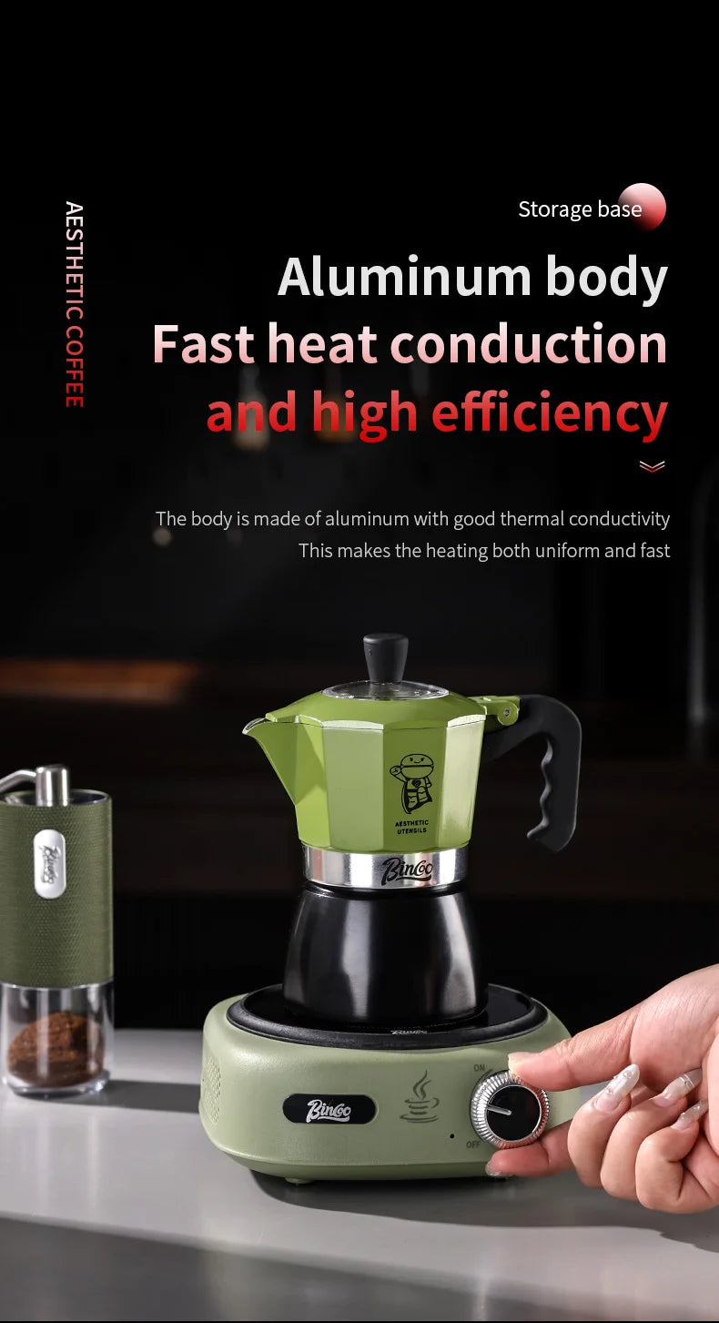 Bincoo Double Valve Moka Pot Espresso Machine Extraction Thermostatic Coffee Mocha Pot Set Outdoor Italian Home Barista Utensils