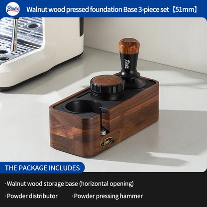 Bincoo Wooden Espresso Tamping Stand Set: Tamper+Distributor, 51/58mm Dual-Size, Barista Organizer