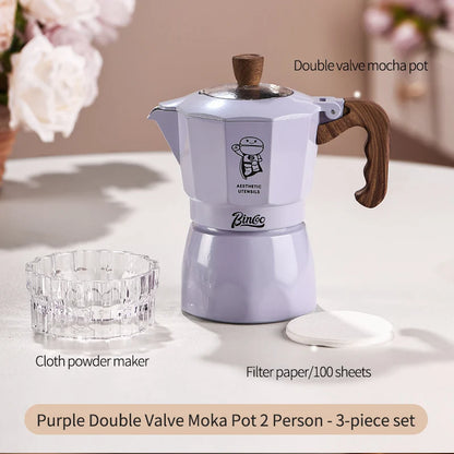Bincoo Dual Valve Moka Pot Set , Espresso Coffee Maker, Portable Home Machine, Outdoor Use