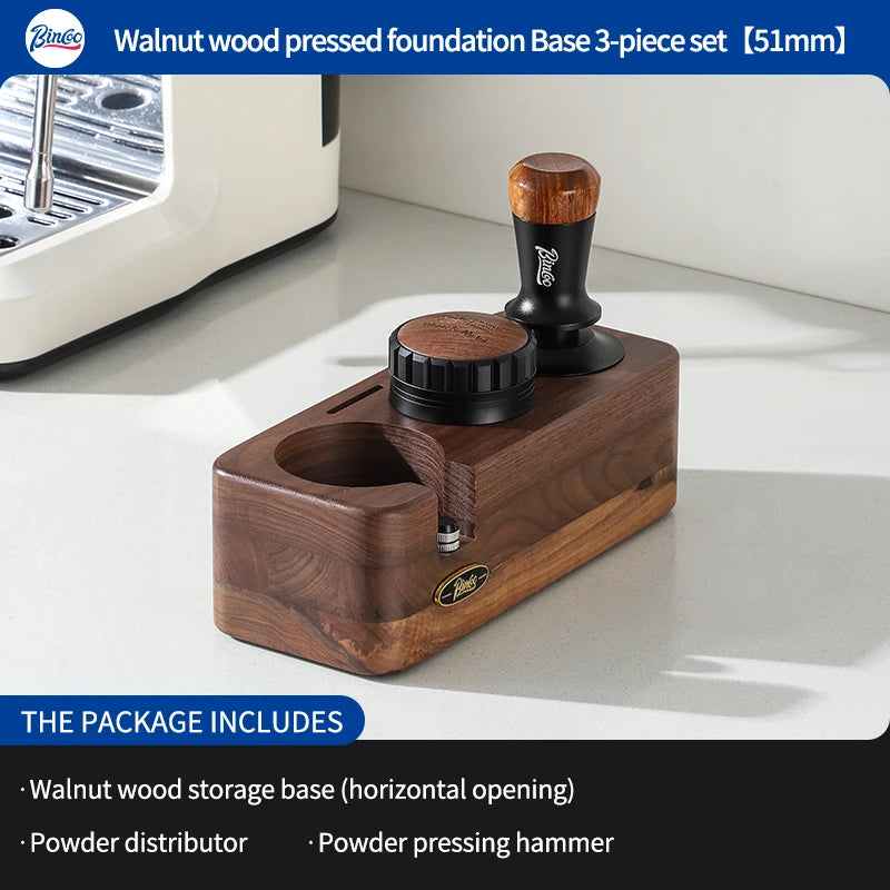 Bincoo Wooden Espresso Tamping Stand Set: Tamper+Distributor, 51/58mm Dual-Size, Barista Organizer