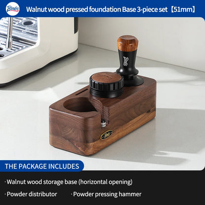 Bincoo Wooden Espresso Tamping Stand Set: Tamper+Distributor, 51/58mm Dual-Size, Barista Organizer