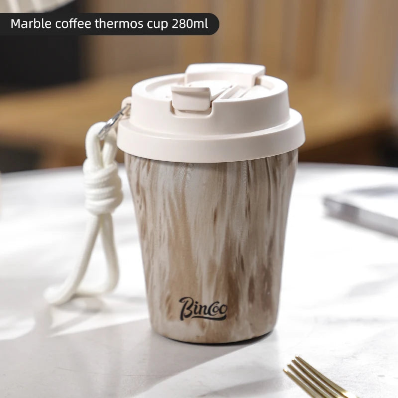 Bincoo Wood Grain Pattern Coffee Thermal Cup 500ml Coffee Travel Mug Insulated Vaccum Portable 304 Stainless Steel Thermos Jug