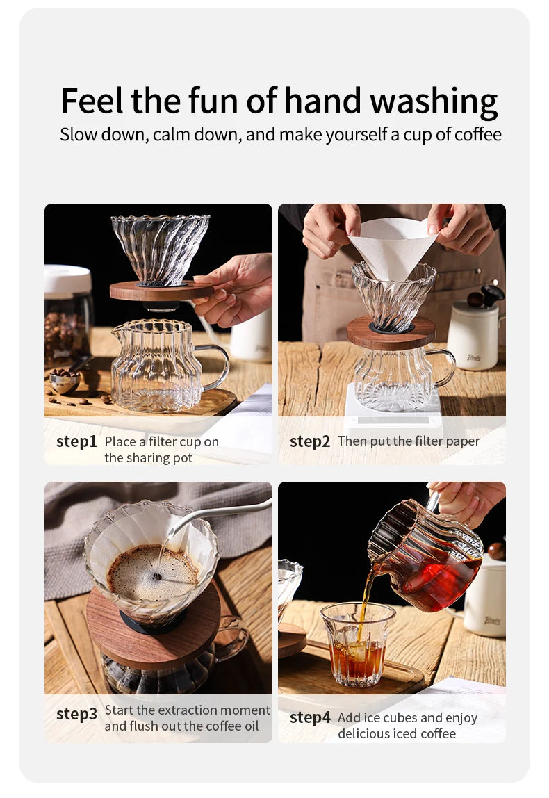 Bincoo 500ml Pour Over Coffee Maker Set Glass Carafe Coffee with Glass Coffee Filter Drip Coffee Maker Set for Home or Office