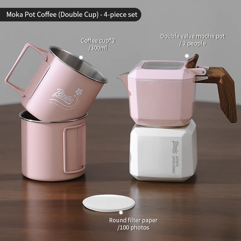 BINCOO Double Valve Moka Pot Square Coffee Pot Espresso Pot Coffee Extraction Maker Set for Home and Outdoor Electric Stove 220v