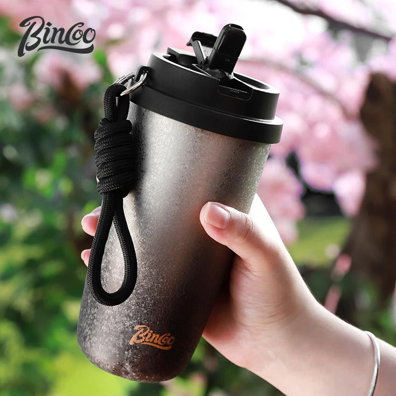 Bincoo 500Ml 304 Stainless Steel Coffee Cup Vacuum Insulated Travel Cup Gradient Color Portable Insulated Cup With Lifting Rope