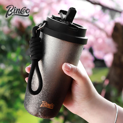 Bincoo 500Ml 304 Stainless Steel Coffee Cup Vacuum Insulated Travel Cup Gradient Color Portable Insulated Cup With Lifting Rope