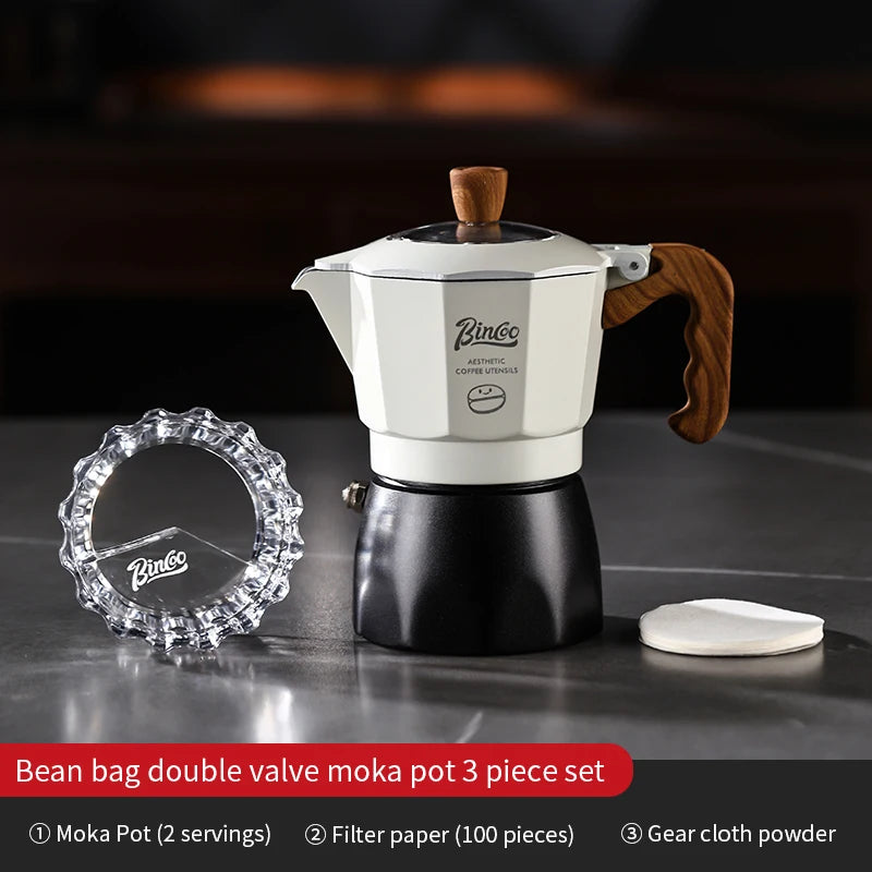 Bincoo Dual Valve Moka Pot Set , Espresso Coffee Maker, Portable Home Machine, Outdoor Use