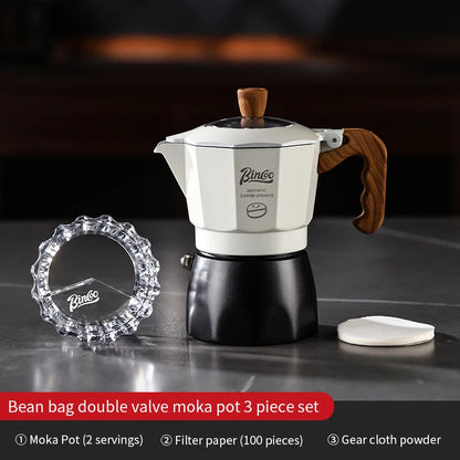 Bincoo Dual Valve Moka Pot Set , Espresso Coffee Maker, Portable Home Machine, Outdoor Use