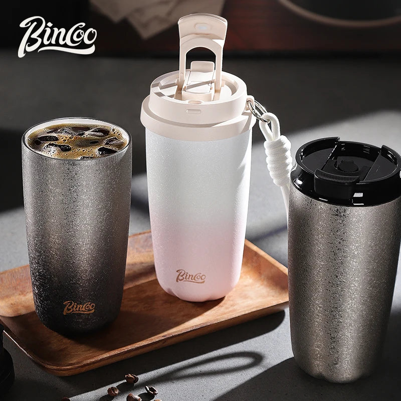 Bincoo 500Ml 304 Stainless Steel Coffee Cup Vacuum Insulated Travel Cup Gradient Color Portable Insulated Cup With Lifting Rope