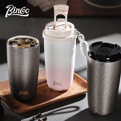 Bincoo 500Ml 304 Stainless Steel Coffee Cup Vacuum Insulated Travel Cup Gradient Color Portable Insulated Cup With Lifting Rope