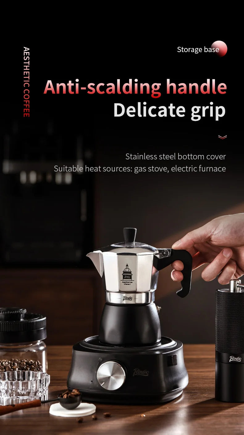 BINCOO Dual Valve Moka Pot Extraction Espresso Maker Hand Brewed Coffee Mocha Pot Italian Home Outdoor Barista Accessories
