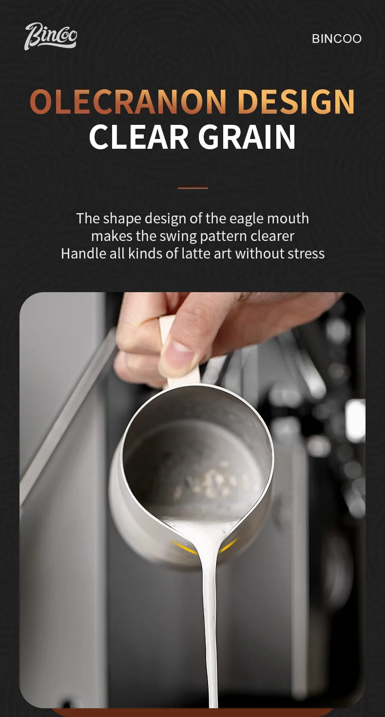 Bincoo Stainless Steel Milk Frothing Pitcher 420/520ml Cappuccino Latte Art  Jug Chic Home Barista Accessories Latte cup and jar