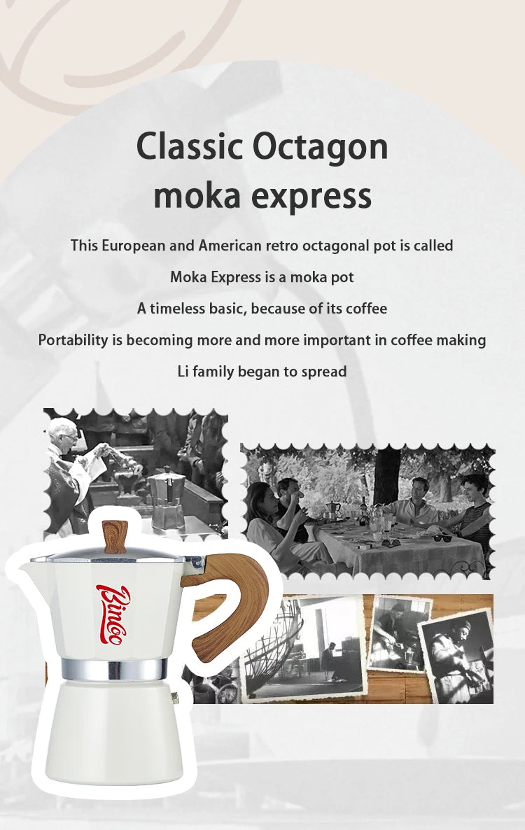 Bincoo Coffee Moka Pot Aluminum 300ml Mocha Pot Classic Italian Espresso Pot Kitchen Home Barista Coffee Machine Accessories