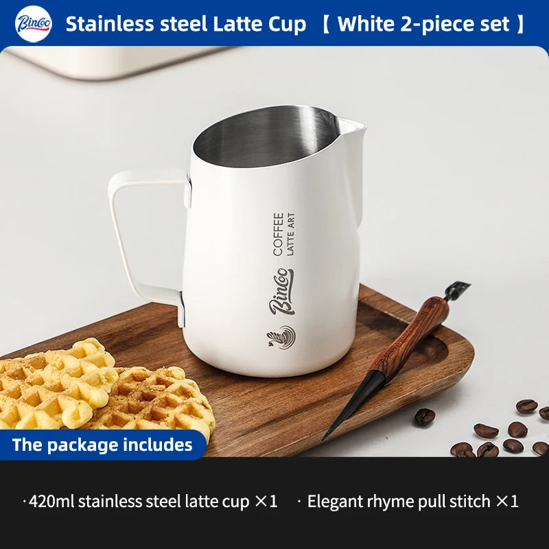BINCOO Milk Frothing Pitcher 420ml Milk Frother Cup Espresso Steaming Pitcher Stainless Steel Milk Frother Jug Home Barista Tool