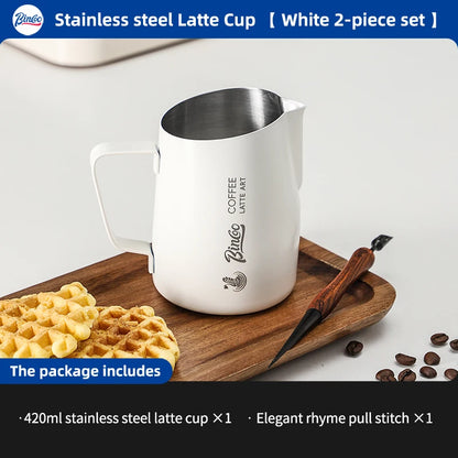 BINCOO Milk Frothing Pitcher 420ml Milk Frother Cup Espresso Steaming Pitcher Stainless Steel Milk Frother Jug Home Barista Tool